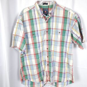 VTG Chaps Ralph Lauren Mens XL Plaid Short Sleeve Cotton Button Down Shirt